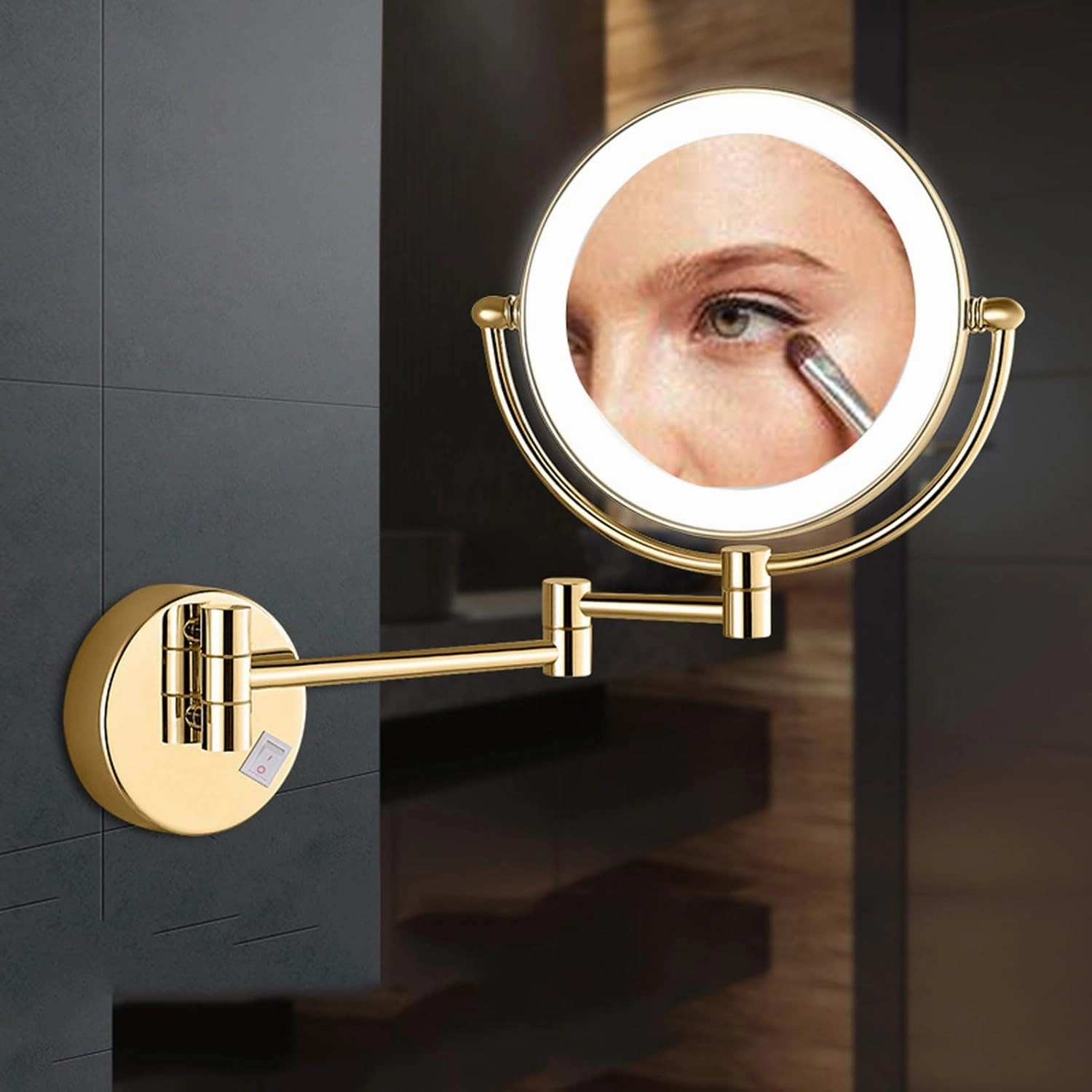 8-inch Foldable Makeup Mirror,360-degree Rotating Shaving Mirror, with LED Wall-Mounted Double-Sided Magnifying,Bathroom Vanity Mirror,Cosmetic Mirror
