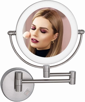 8-inch Foldable Makeup Mirror,360-degree Rotating Shaving Mirror, with LED Wall-Mounted Double-Sided Magnifying,Bathroom Vanity Mirror,Cosmetic Mirror
