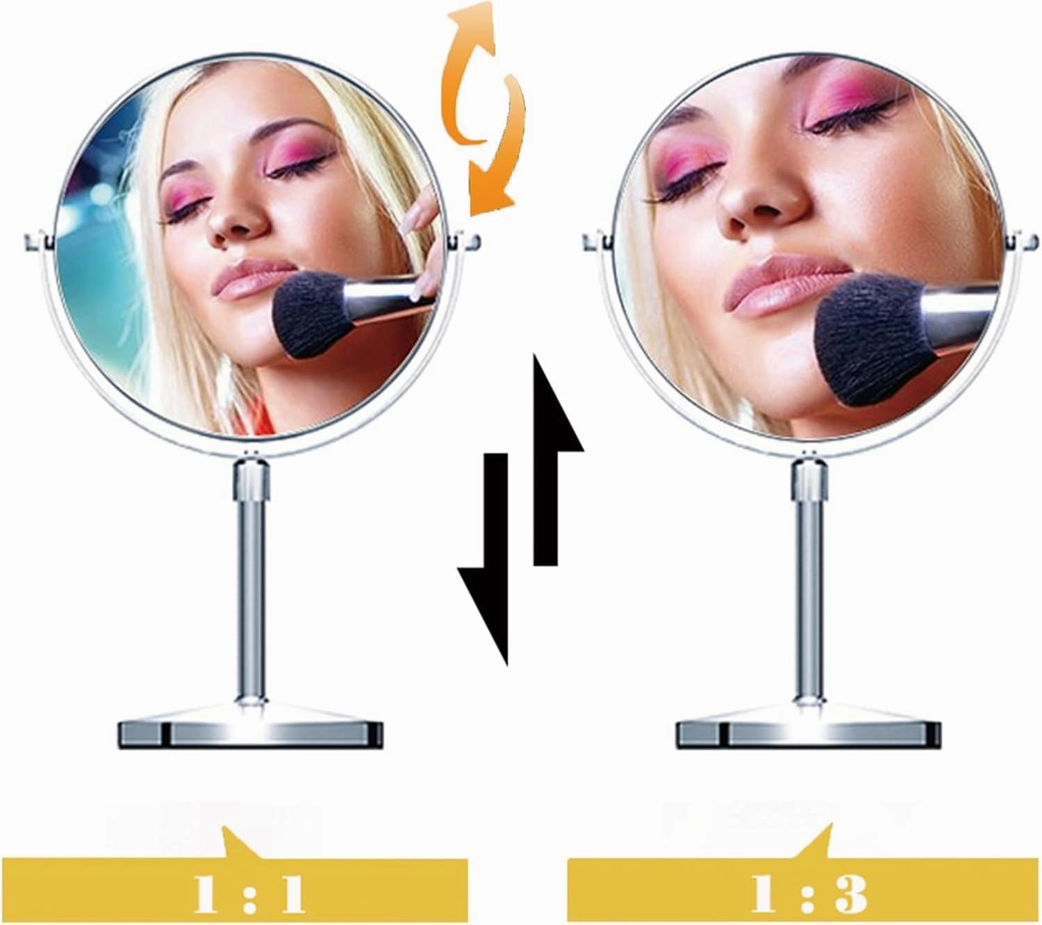 8 Inch Tabletop Rotation Makeup Mirror, Double Side Magnification Cosmetic Mirror, Removable Standing HD Shaving Mirror, Liftable Beauty Mirror for Countertop,Silver,5X