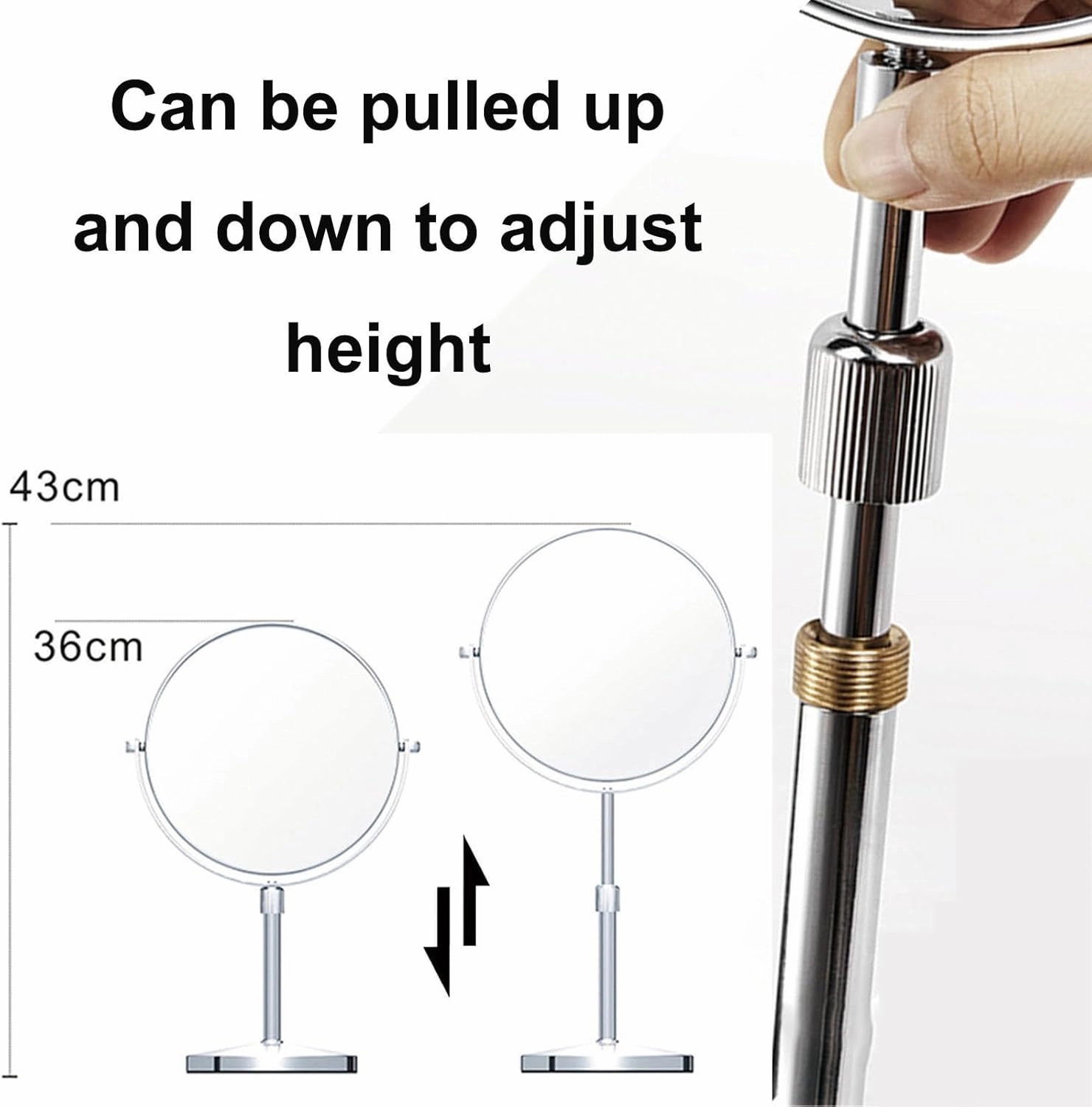 8 Inch Tabletop Rotation Makeup Mirror, Double Side Magnification Cosmetic Mirror, Removable Standing HD Shaving Mirror, Liftable Beauty Mirror for Countertop,Silver,5X