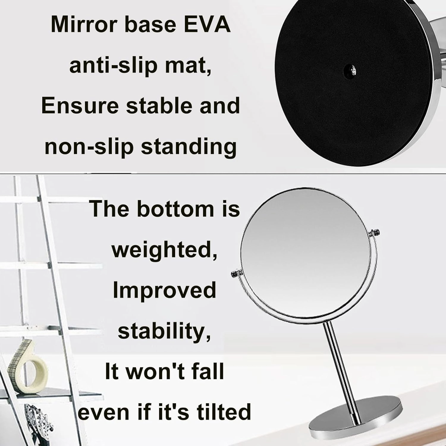 8 Inch Tabletop Rotation Makeup Mirror, Double Side Magnification Cosmetic Mirror, Removable Standing HD Shaving Mirror, Liftable Beauty Mirror for Countertop,Silver,5X