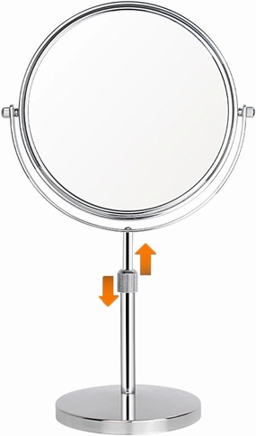 8 Inch Tabletop Rotation Makeup Mirror, Double Side Magnification Cosmetic Mirror, Removable Standing HD Shaving Mirror, Liftable Beauty Mirror for Countertop,Silver,5X
