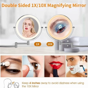 8 Inch Wall Mounted LED Makeup Mirror with Screen Touch 3 Color Lights Dimming, 2 Sided 1X/10X Magnifying HD Shaving Mirror,Gun Gray,Plug in