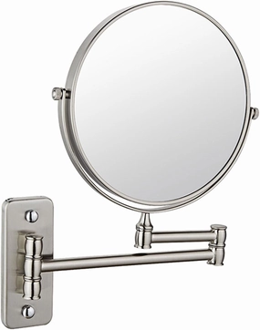 8 Inch Wall Mounted Makeup Mirror Brushed Nickel - 10x Magnification Two-Sided Swivel Extendable Bathroom Mirror for Shaving and Makeup