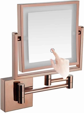 8 Inch Wall Mounted Square Lighted Makeup Mirror Vanity Mirror with Screen Touch 3 Color Lights Dimming HD Magnifying Shaving Mirror Black Hardwire(Rose Gold,USB)