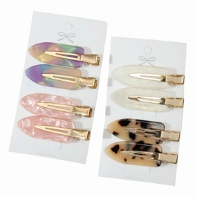 8-Piece No Crease Hair Clips Set, Geometric Acetate Barrettes, 2.56 Inch Gold-Tone Clips in Iridescent Rainbow, Pearl Pink, White Pearl, Tortoise Shell Patterns (30, 8 Pieces)