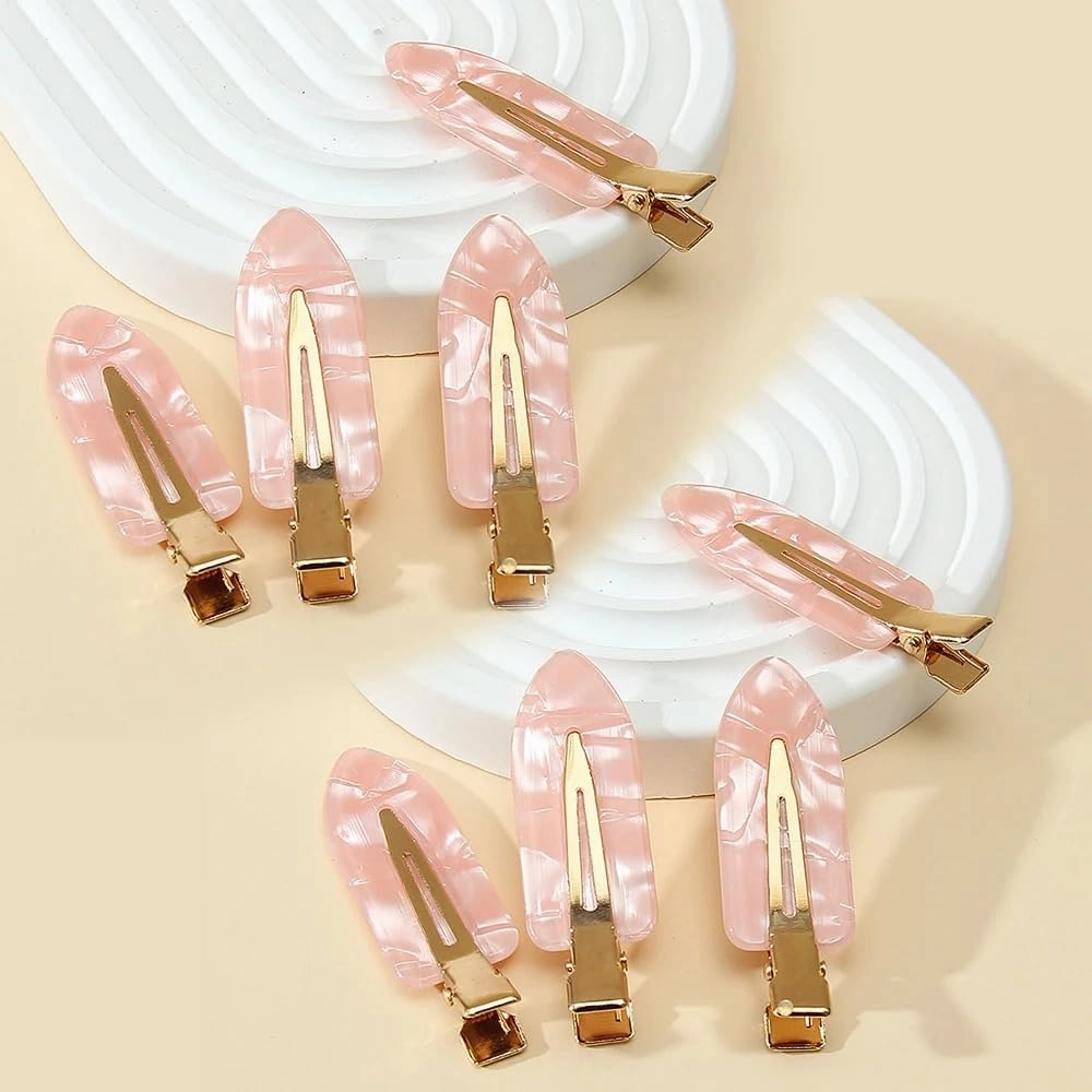 8-Piece No Crease Hair Clips Set, Geometric Acetate Barrettes, 2.56 Inch Gold-Tone Clips in Iridescent Rainbow, Pearl Pink, White Pearl, Tortoise Shell Patterns (30, 8 Pieces)