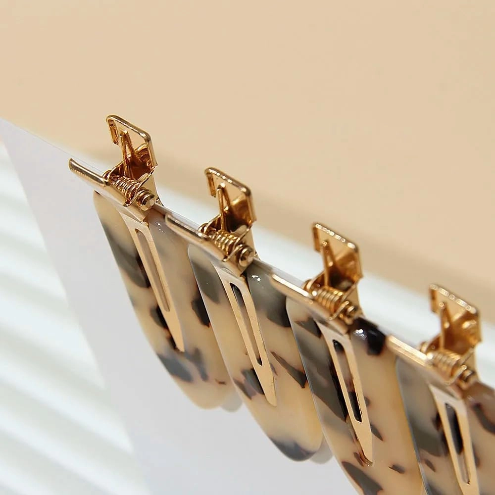 8-Piece No Crease Hair Clips Set, Geometric Acetate Barrettes, 2.56 Inch Gold-Tone Clips in Iridescent Rainbow, Pearl Pink, White Pearl, Tortoise Shell Patterns (30, 8 Pieces)
