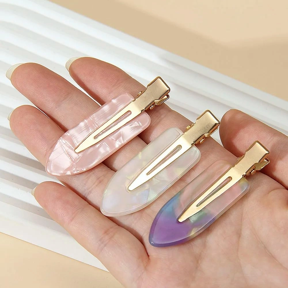 8-Piece No Crease Hair Clips Set, Geometric Acetate Barrettes, 2.56 Inch Gold-Tone Clips in Iridescent Rainbow, Pearl Pink, White Pearl, Tortoise Shell Patterns (30, 8 Pieces)