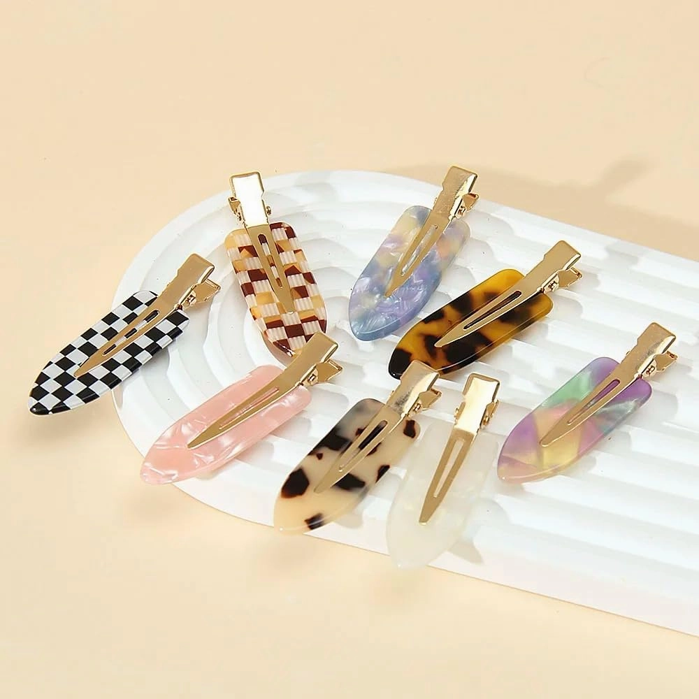 8-Piece No Crease Hair Clips Set, Geometric Acetate Barrettes, 2.56 Inch Gold-Tone Clips in Iridescent Rainbow, Pearl Pink, White Pearl, Tortoise Shell Patterns (30, 8 Pieces)