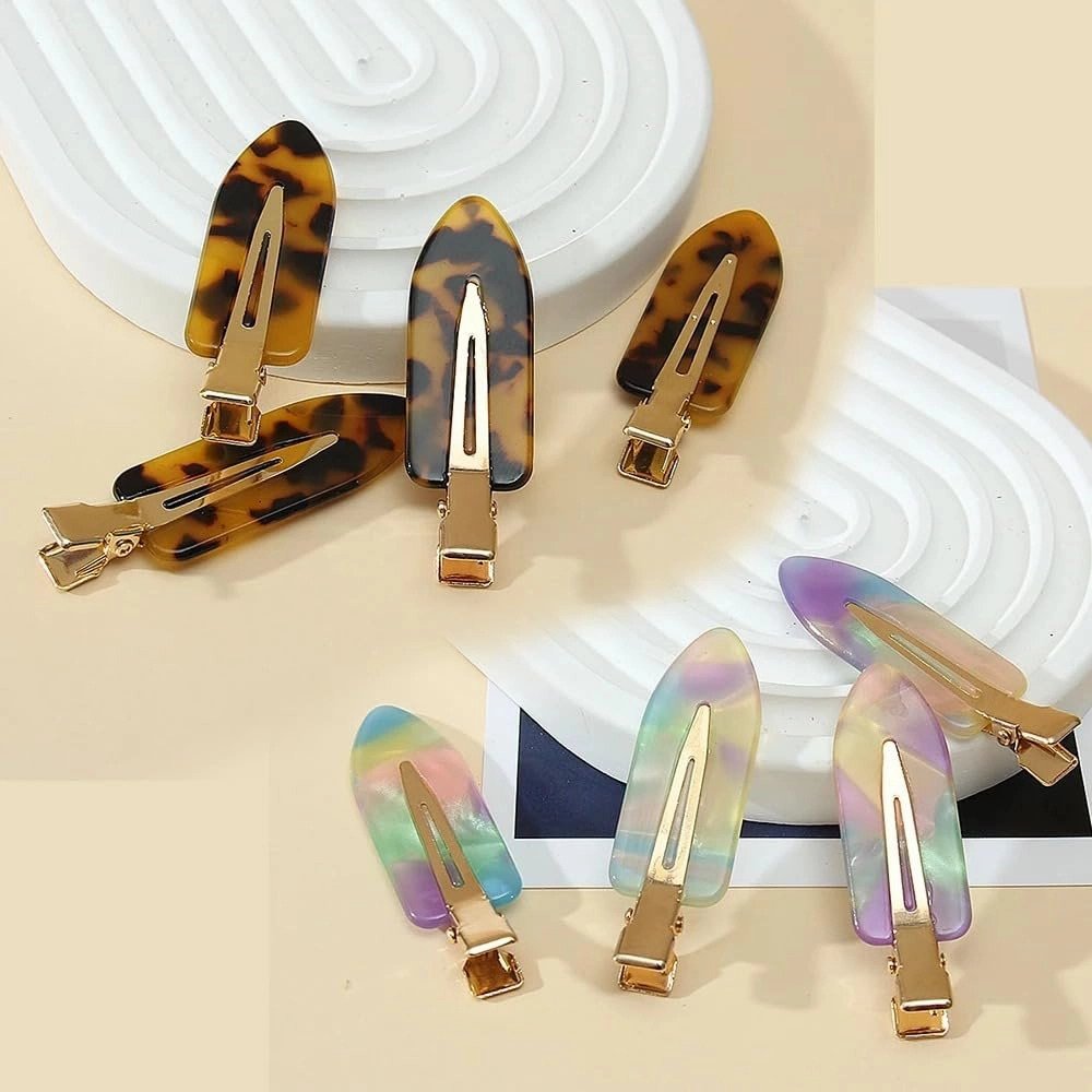 8-Piece No Crease Hair Clips Set, Geometric Acetate Barrettes, 2.56 Inch Gold-Tone Clips in Iridescent Rainbow, Pearl Pink, White Pearl, Tortoise Shell Patterns (30, 8 Pieces)