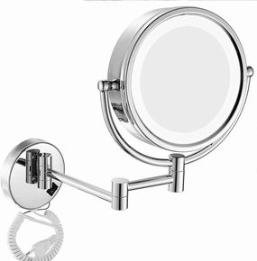 8" LED Wall Mounted Makeup Mirror, 360° Swivel Extendable Cosmetic Vanity Mirror for Bathroom, Double Sided 1X/3X/5x/7x/10x Magnifying Vanity Mirror, Chrome Finish (Color : Black, Size : 5X)