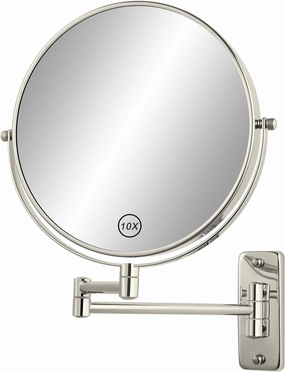8" Wall Mount Magnifying Mirror, 1X/10X Double-Sided Makeup Mirror Wall Mounted with Extendable Folding Arm, 360° Rotation, Brushed Nickel, Perfect for Shaving & Makeup in Bathroom (No Light)