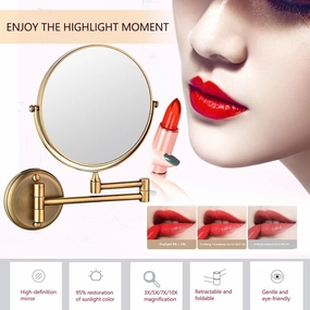 8" Wall Mounted Makeup Mirror Bathroom Mirror 3X/5X/10X Magnification Double-Sided Wall Mounted Vanity Magnifying Mirror Swivel No LightAntique Bronze 3X(Brushed Gold,10X)
