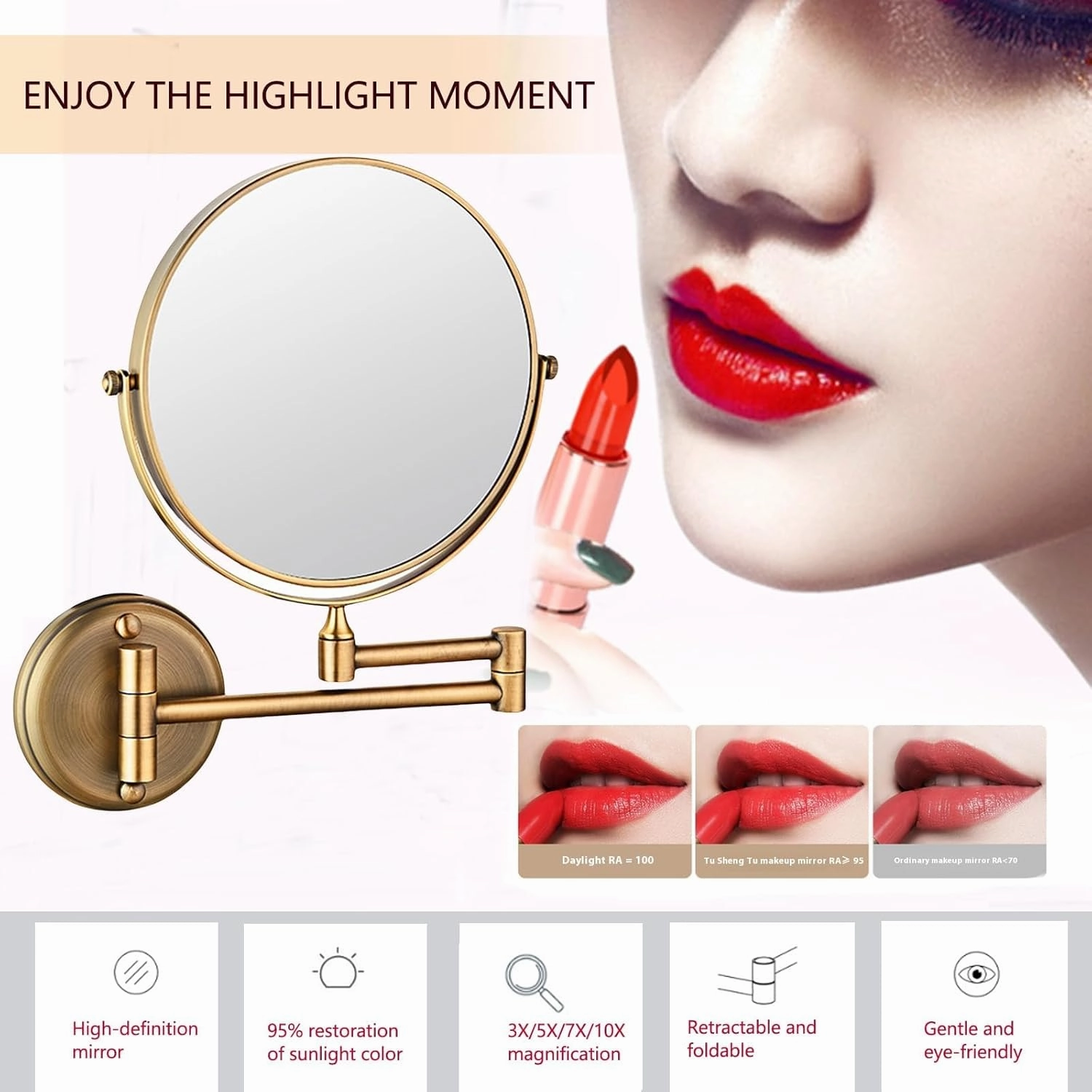 8" Wall Mounted Makeup Mirror Bathroom Mirror 3X/5X/10X Magnification Double-Sided Wall Mounted Vanity Magnifying Mirror Swivel No LightAntique Bronze 3X(Nickel,7X)