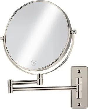8" Wall Mounted Makeup Mirror, Extendable Bathroom Vanity Mirror with 1X/10X Magnification, 360° Swivel Shaving Mirror, Double Sided Magnifying Mirror Wall Mount, Nickel Finish (No Light)