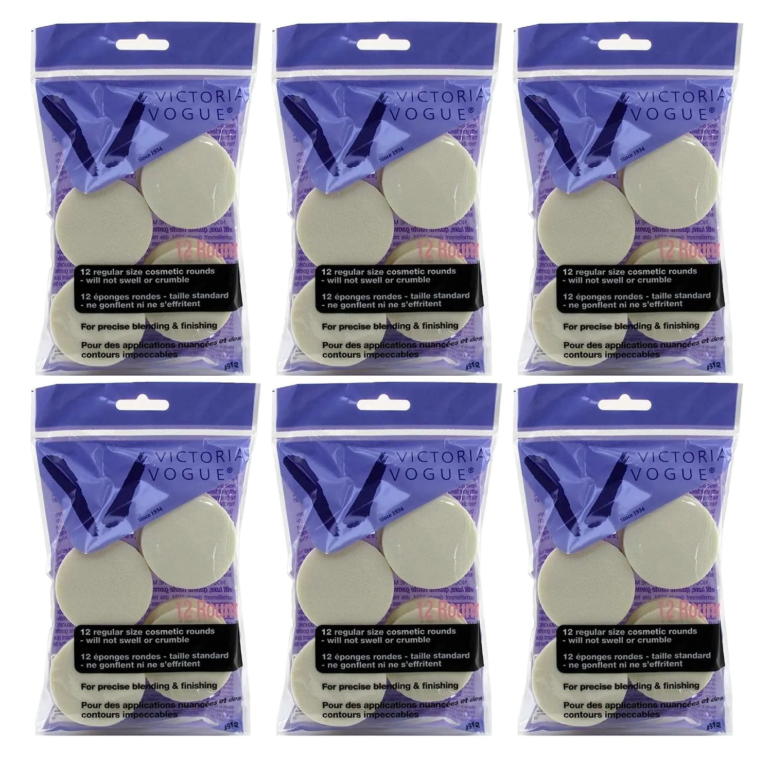 #912 Cosmetic Rounds 12 Count Regular Size (Pack of 6)