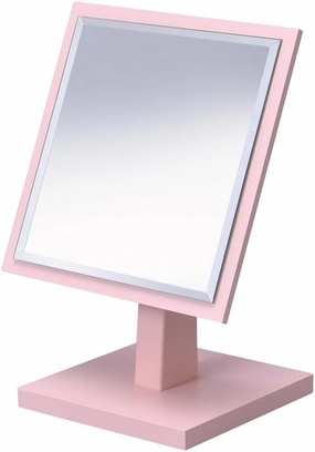 9.5" Tall Polyresin and Wood Makeup Mirror on a Pedestal, Stylish Pastel Pink Finish
