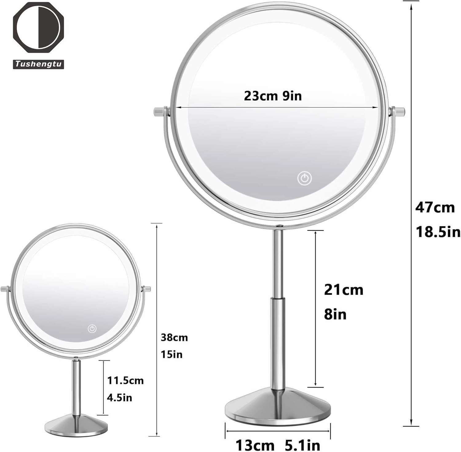 9" Large Lighted Makeup Vanity with 10X Magnification, Rechargeable Magnifying Makeup Vanity with Lights, 360° Rotating Height Adjustable with 3 Color LED