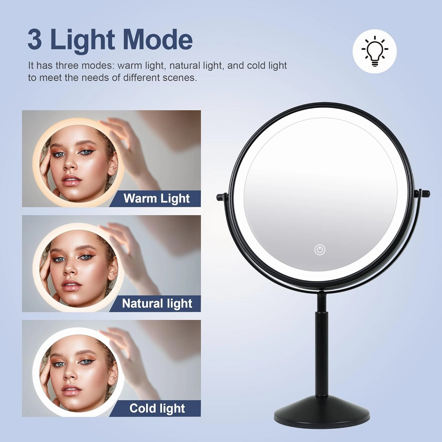 9" Makeup Mirror with Lights and 10x Magnification LED 3000mAh Rechargeable, 360° Rotating Adjustment,Black Vanity Swivel Mirror 3 Colors (940B10X)