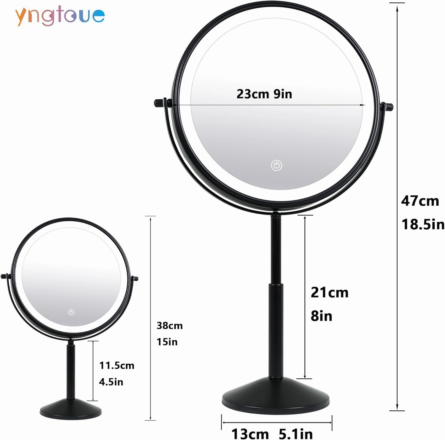 9" Makeup Mirror with Lights and 10x Magnification LED 3000mAh Rechargeable, 360° Rotating Adjustment,Black Vanity Swivel Mirror 3 Colors (940B10X)