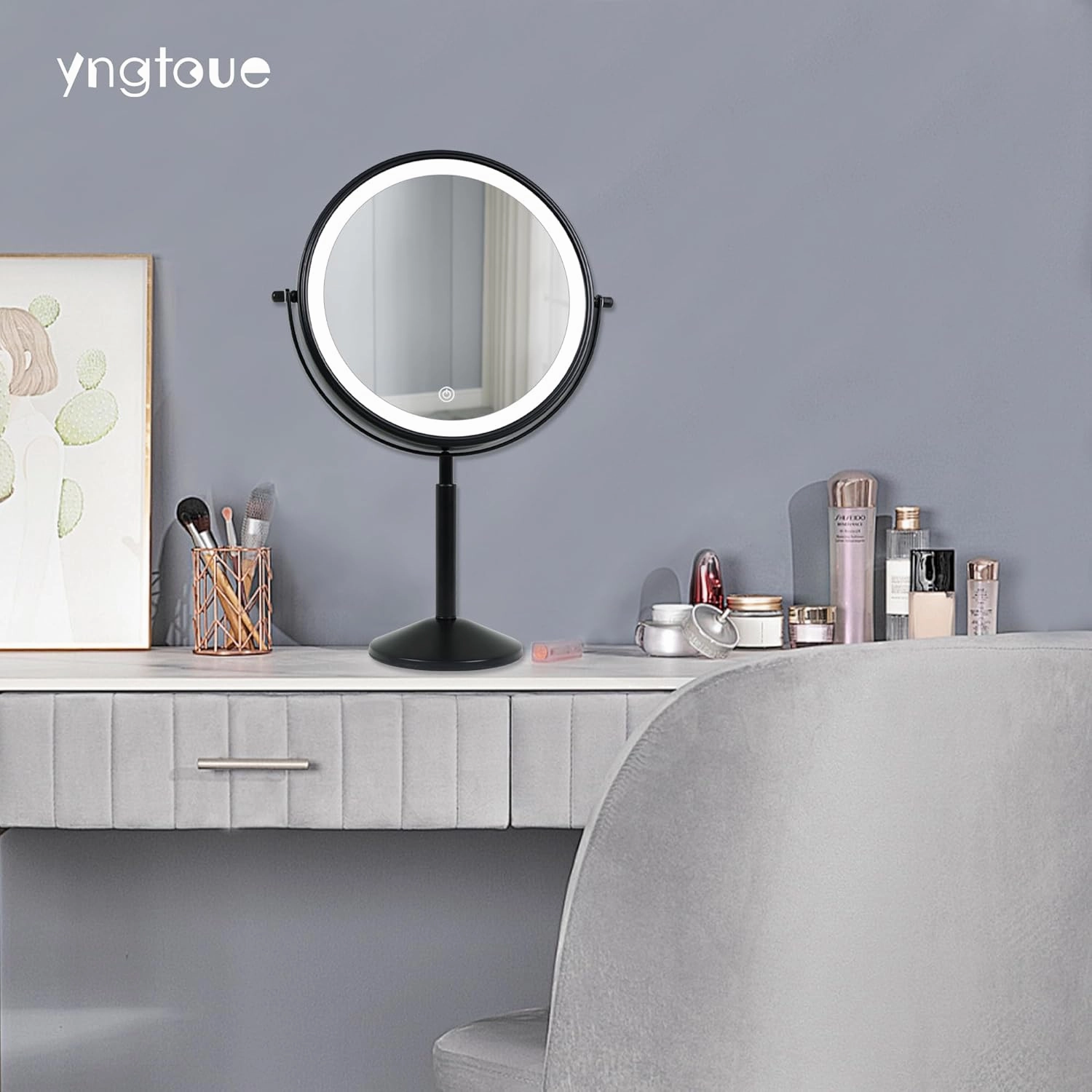9" Makeup Mirror with Lights and 10x Magnification LED 3000mAh Rechargeable, 360° Rotating Adjustment,Black Vanity Swivel Mirror 3 Colors (940B10X)
