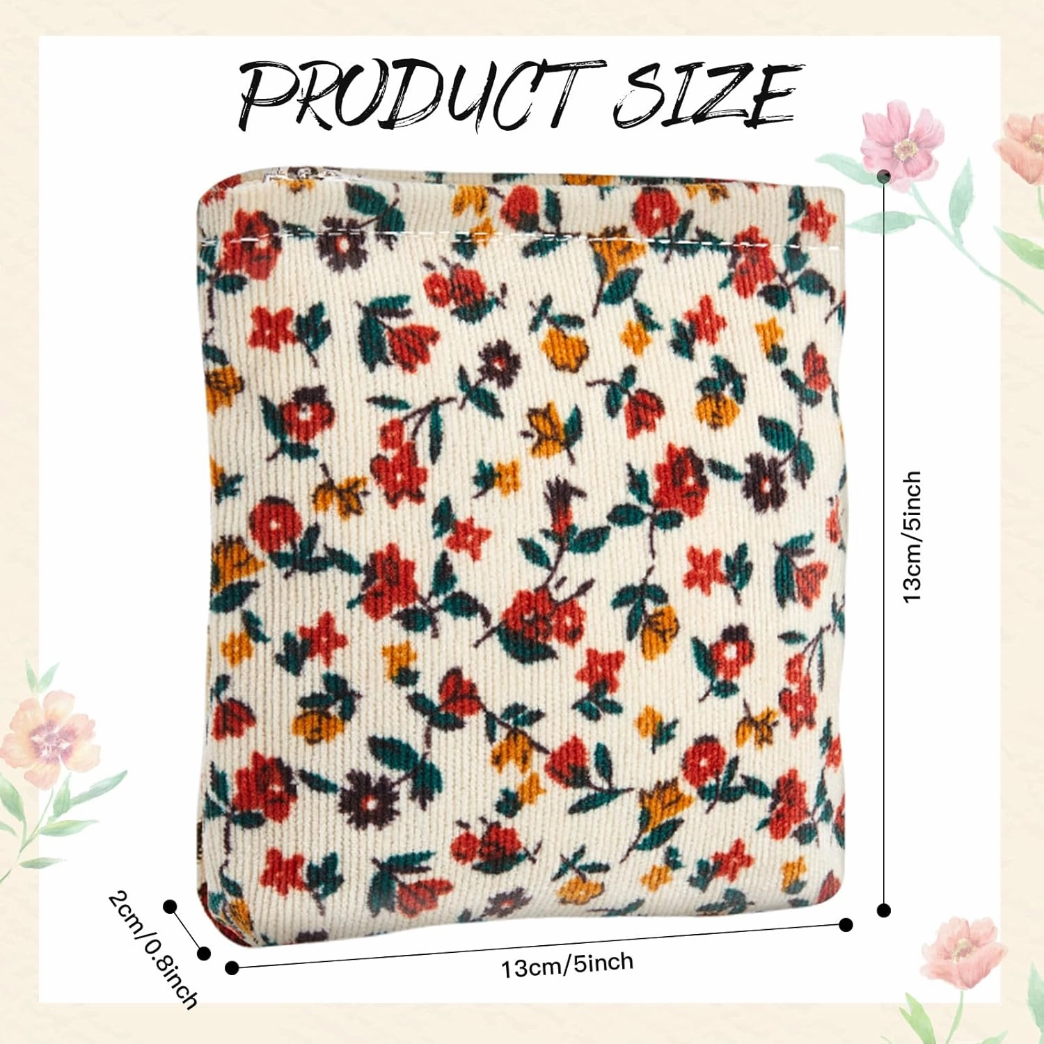Abbylike 4 Pcs Floral Makeup Bag Corduroy Cosmetic Bag with Zipper Portable Small Pouches for Purse Toiletry Mini Pouch Cute Mini Makeup Purse for Coin Essentials Items Women(Elegant)