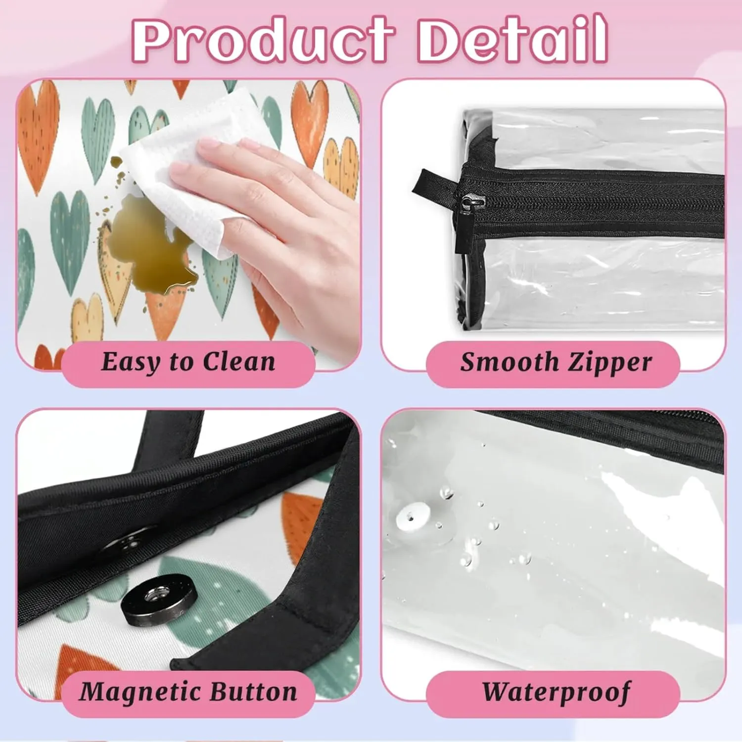 Abstract Style Toiletry Bag Water Proof Travel Makeup Case Large Capacity 4 in 1 Foldable Cosmetics Storage for Women Men Removable Zipper Clear PVC Pockets