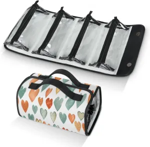 Abstract Style Toiletry Bag Water Proof Travel Makeup Case Large Capacity 4 in 1 Foldable Cosmetics Storage for Women Men Removable Zipper Clear PVC Pockets