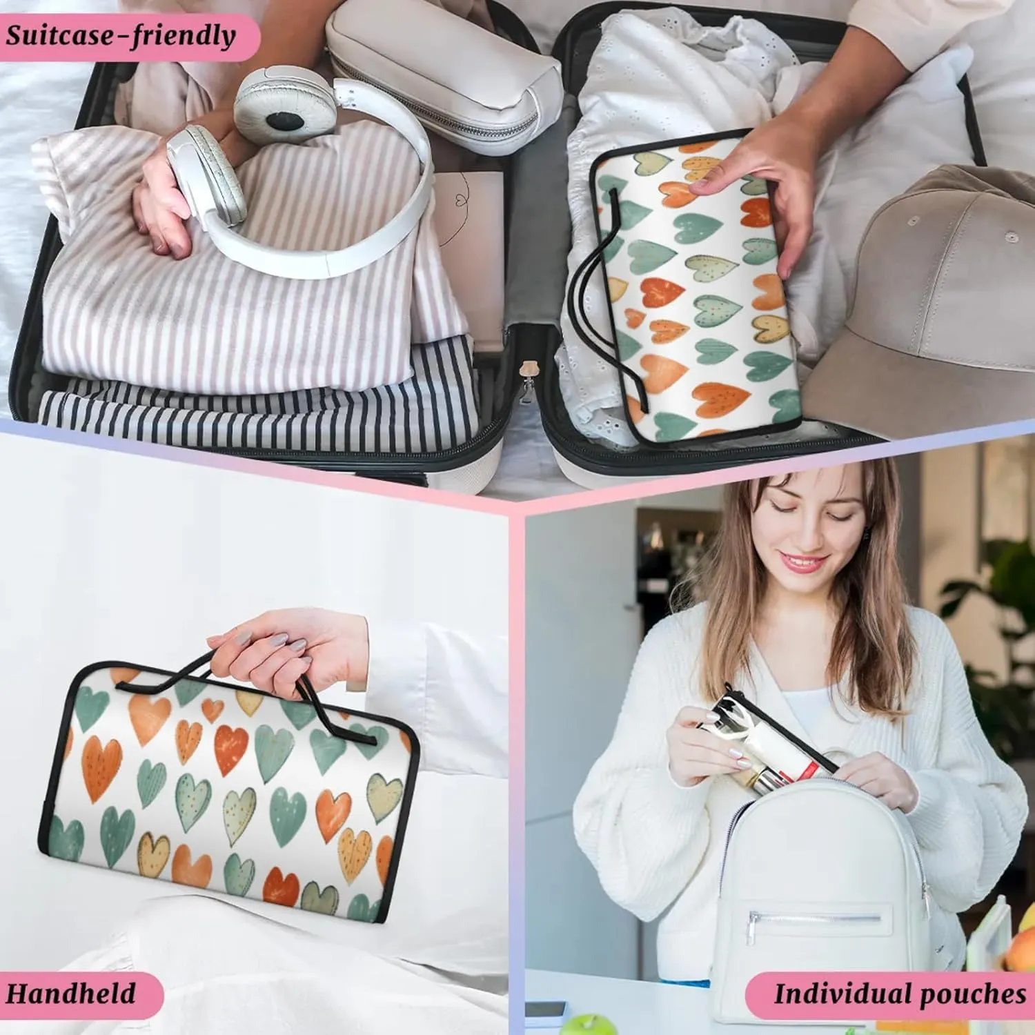 Abstract Style Toiletry Bag Water Proof Travel Makeup Case Large Capacity 4 in 1 Foldable Cosmetics Storage for Women Men Removable Zipper Clear PVC Pockets