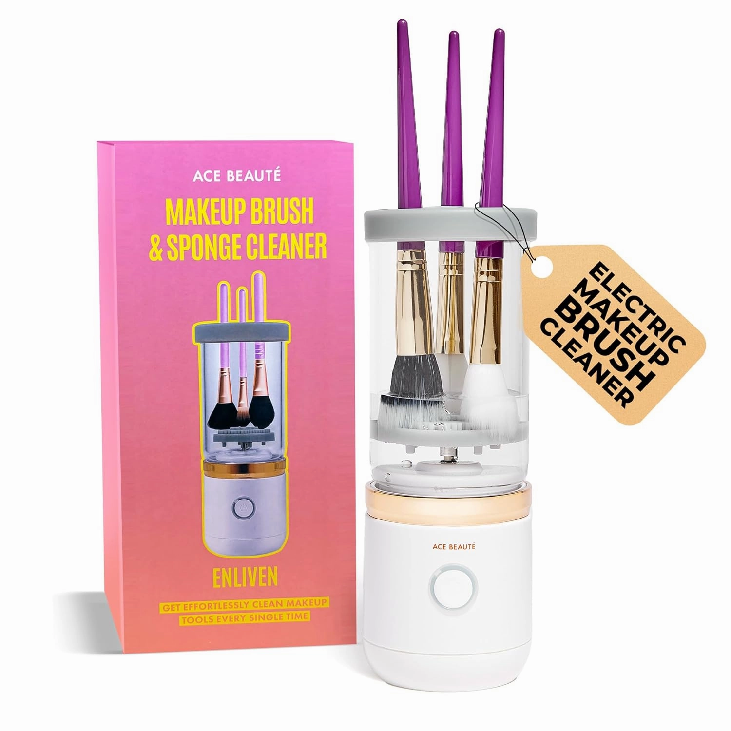 Ace Beauté Premium Electric Makeup Brush Cleaner Machine, Automatic Sponge and Make Up Brush Cleaner, Rechargeable and Efficient Deep Cleaning Tool for Beauty Enthusiasts and Professionals