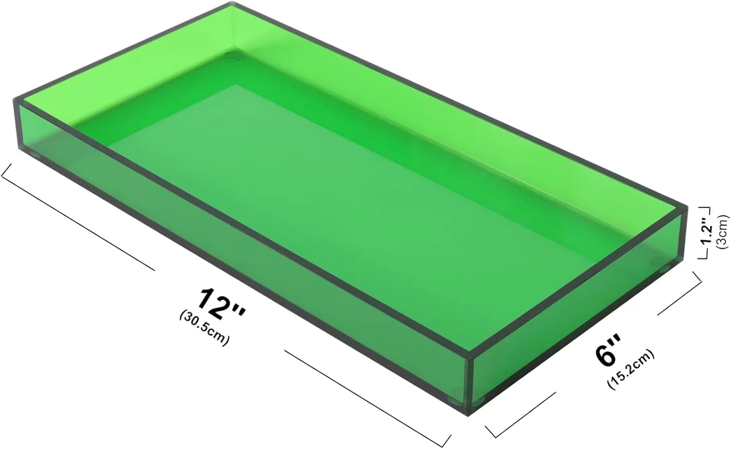 Acrylic Tray for Vanity Makeup Perfume Jewelry 12x6'' Small Decorative Tray for Bathroom Dresser Tops Candle Sink Counter, Emerald Green