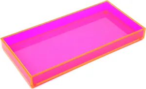 Acrylic Tray for Vanity Makeup Perfume Jewelry 12x6'' Small Decorative Tray for Bathroom Dresser Tops Candle Sink Counter, Neon Pink