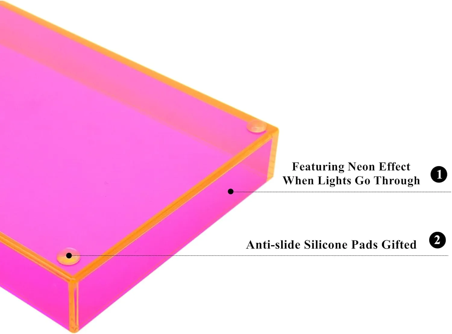 Acrylic Tray for Vanity Makeup Perfume Jewelry 12x6'' Small Decorative Tray for Bathroom Dresser Tops Candle Sink Counter, Neon Pink