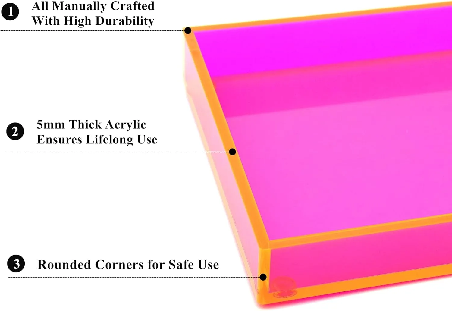 Acrylic Tray for Vanity Makeup Perfume Jewelry 12x6'' Small Decorative Tray for Bathroom Dresser Tops Candle Sink Counter, Neon Pink