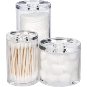 Acrylic Triple Round Make Up Container (3 Towers Connected) Compact Size, Great Storage Container for Cosmetics/accs., for use in Bathroom or on Vanity, 5.5" x 5.9" x 5.25"