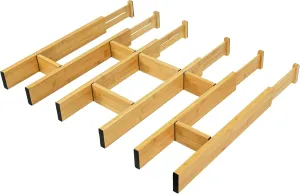 Adjustable Bamboo Drawer Dividers with Inserts, Expandable Spring-Loaded Drawer Organizer for Kitchen, Clothes, Tools, Silverware, Bamboo Organizer Separators - 6 Large Pieces