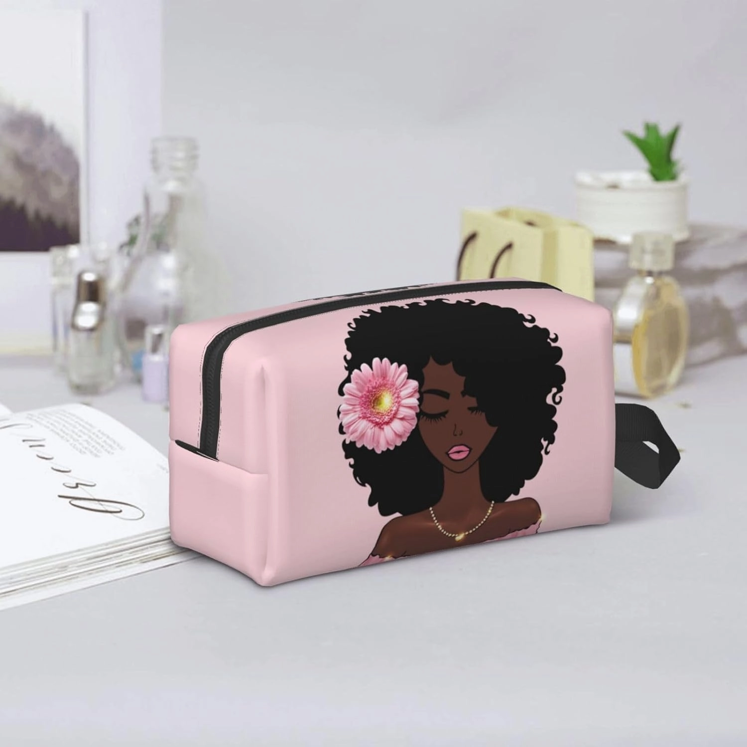 African Women Art Makeup Bag - Portable Cosmetic Travel Organizer, Stylish and Spacious