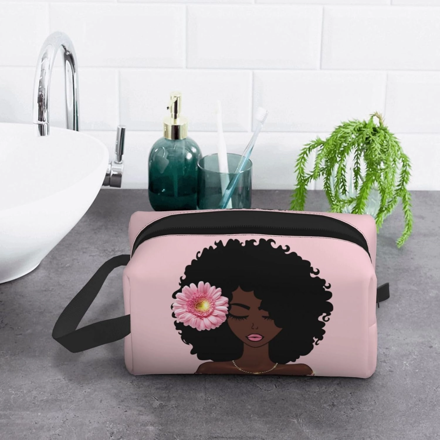 African Women Art Makeup Bag - Portable Cosmetic Travel Organizer, Stylish and Spacious