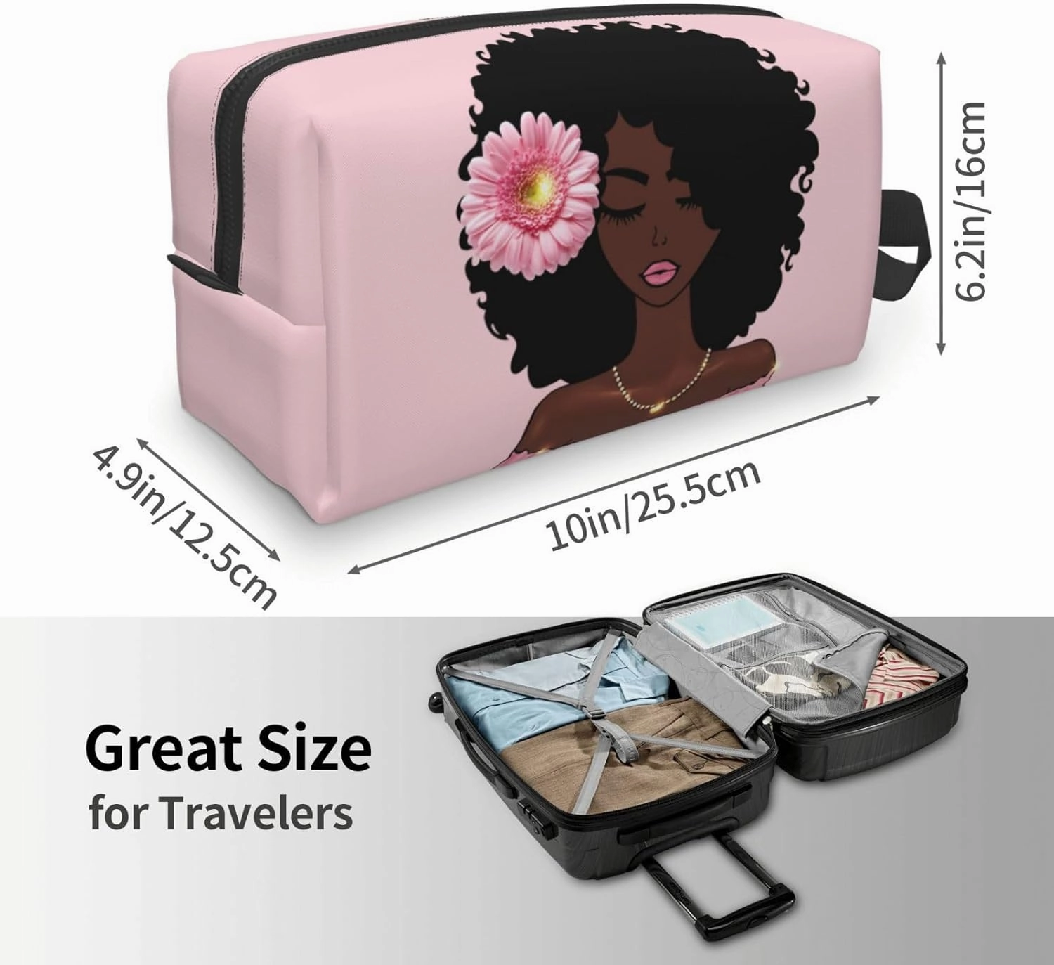 African Women Art Makeup Bag - Portable Cosmetic Travel Organizer, Stylish and Spacious