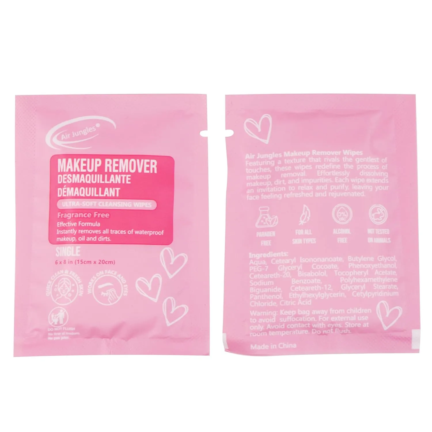 Air Jungles Makeup Remover Wipes Singles 30 Pack, 750 Wipes, Extra Large 6" x 8", Fragrance-Free, Removes Makeup and Oil, Ultra Soft Cleansing Wipes, Alcohol Free