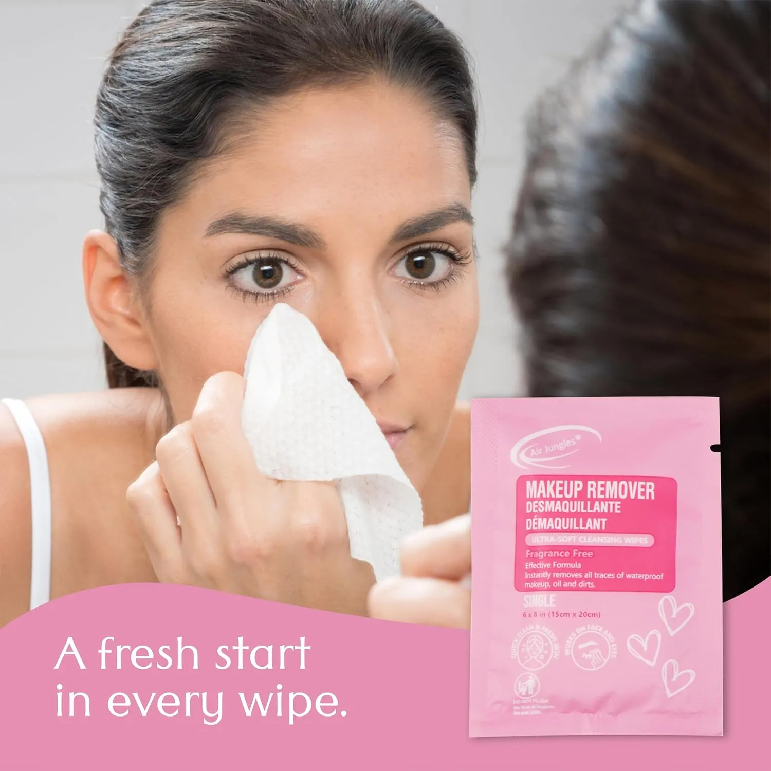Air Jungles Makeup Remover Wipes Singles 30 Pack, 750 Wipes, Extra Large 6" x 8", Fragrance-Free, Removes Makeup and Oil, Ultra Soft Cleansing Wipes, Alcohol Free