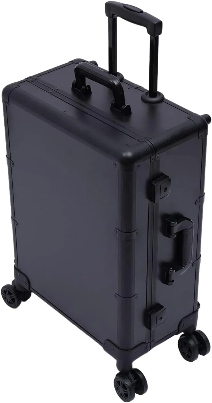 Aluminum Rolling Makeup Train Case with LED Light, Portable Makeup Organizer Professional Cosmetic Trolley Large Storage Travel Beauty Luggage with Stand Mirror 4 Removable Wheels(LED Lights Black)