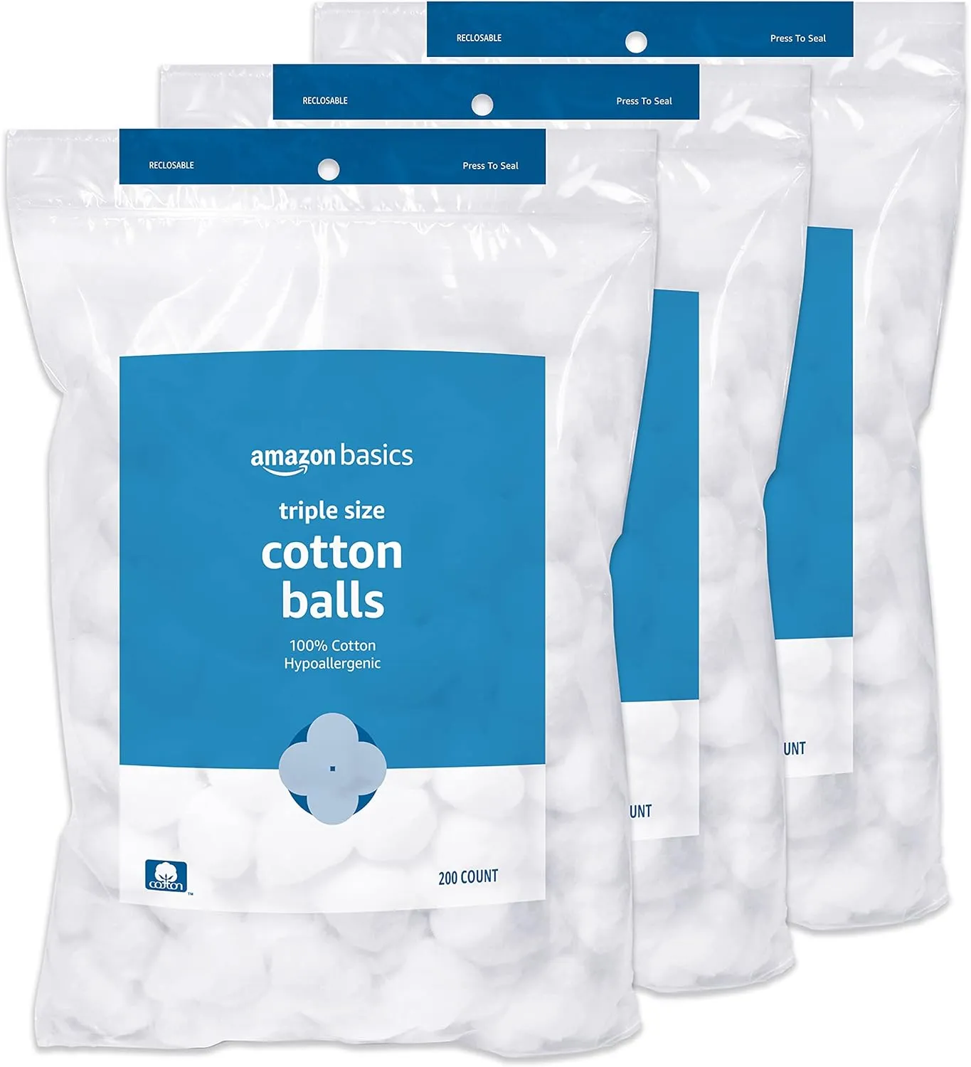 Amazon Basics Cotton Balls, 600 Count (3 Packs of 200) (Previously Solimo)