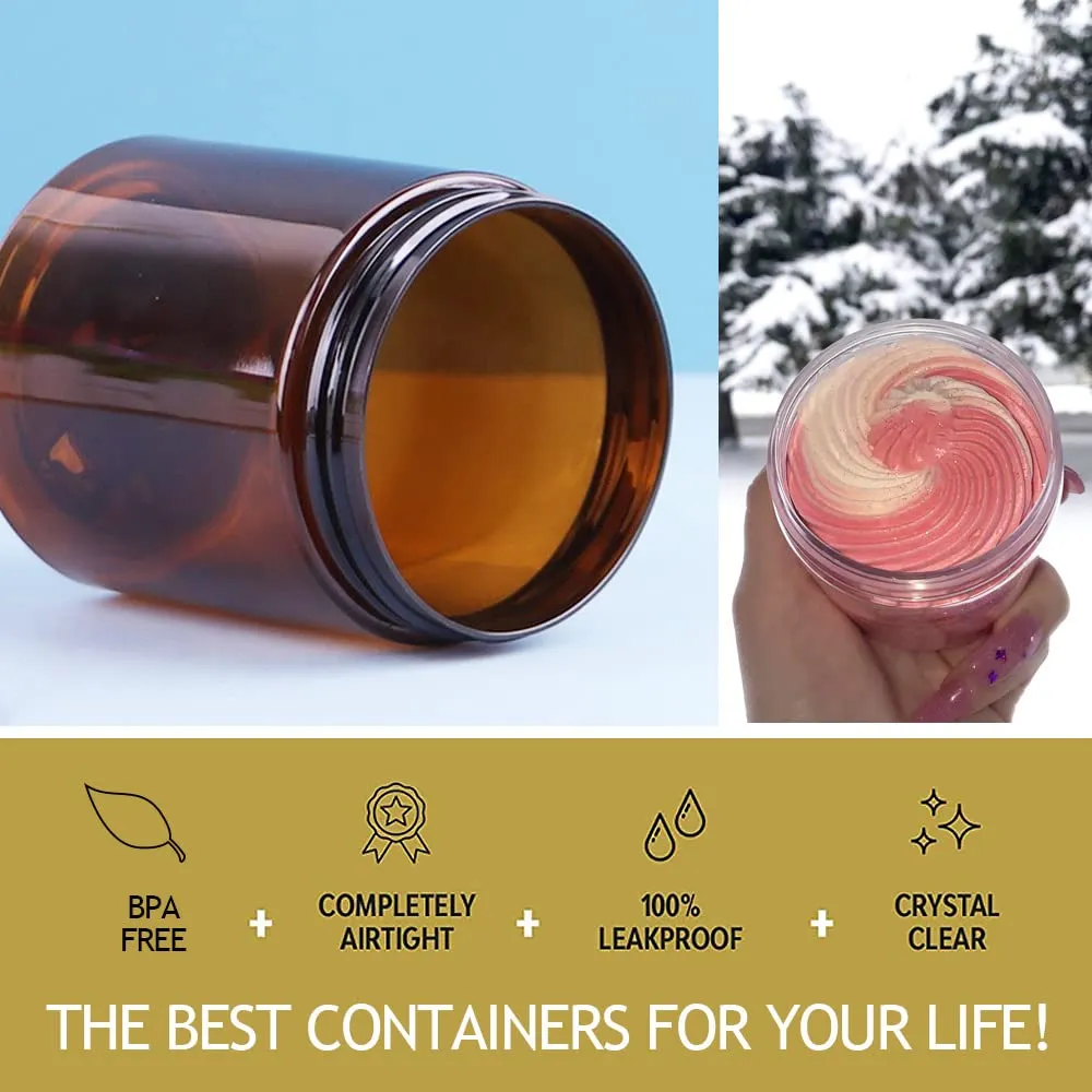 AMORIX 8oz Amber Plastic Jars with Lids 8 oz Plastic Containers with Lids   20g Sample Containers (Set of 24) Airtight Container for Lip Scrub, Body Butters, Cream, Slime, Craft Storage