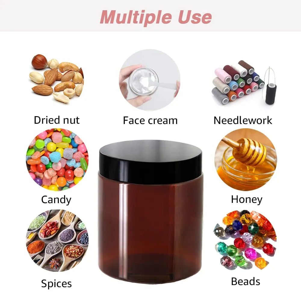AMORIX 8oz Amber Plastic Jars with Lids 8 oz Plastic Containers with Lids   20g Sample Containers (Set of 24) Airtight Container for Lip Scrub, Body Butters, Cream, Slime, Craft Storage