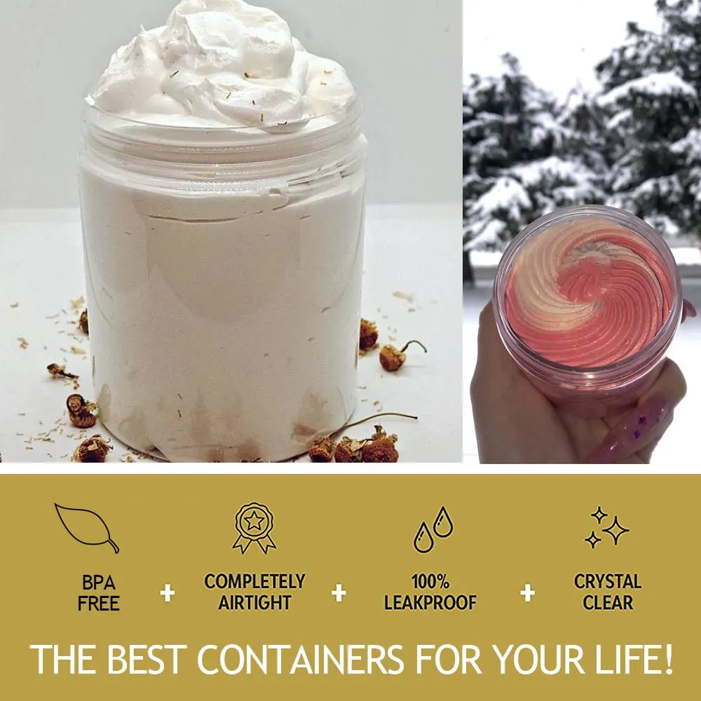AMORIX Slime Containers with Lids - 8 oz Plastic Jars with White Lids   Sample Containers (Set of 24) Airtight Storage for Lip Scrub, Body Butters, Cream, Slime, Craft