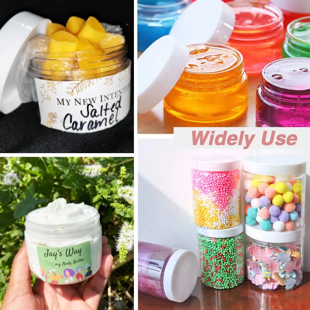 AMORIX Slime Containers with Lids - 8 oz Plastic Jars with White Lids   Sample Containers (Set of 24) Airtight Storage for Lip Scrub, Body Butters, Cream, Slime, Craft