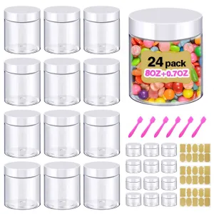 AMORIX Slime Containers with Lids - 8 oz Plastic Jars with White Lids   Sample Containers (Set of 24) Airtight Storage for Lip Scrub, Body Butters, Cream, Slime, Craft