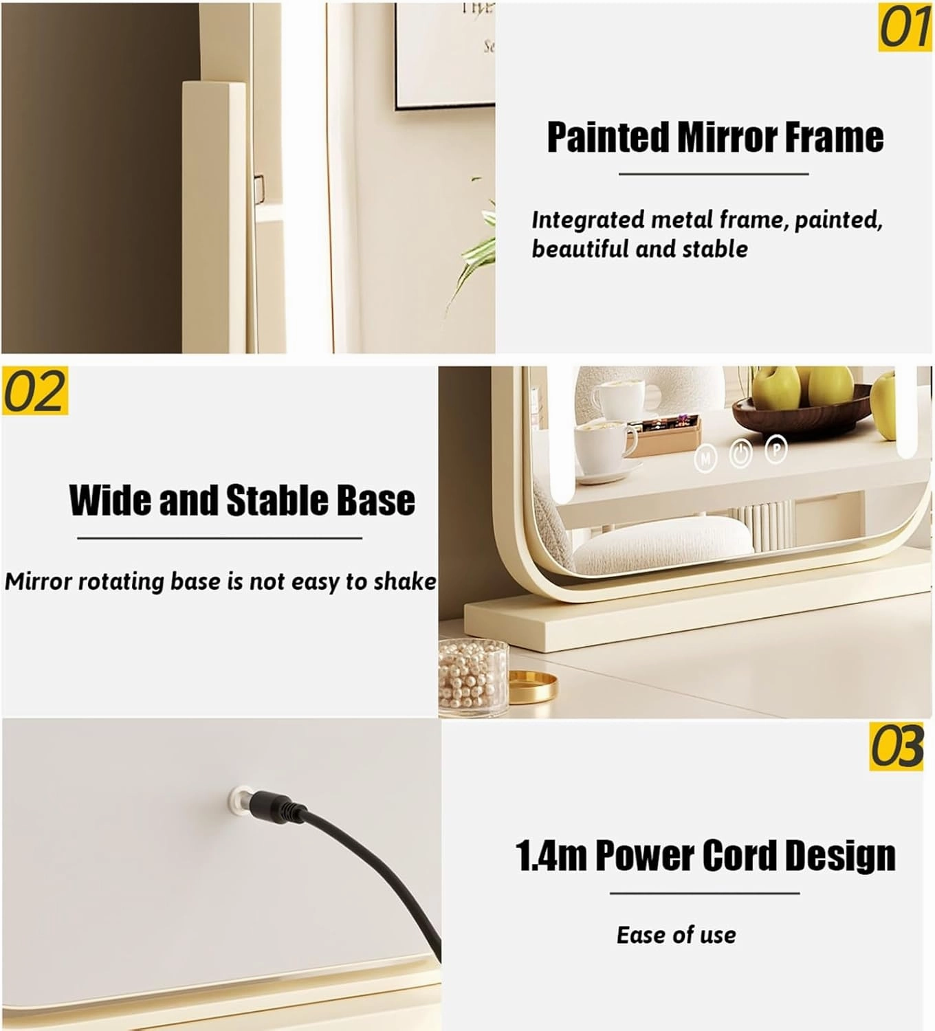 Arched Lighted Makeup Mirror with 3 Modes Lights, Smart Touch Control, 360° Rotation, Light Up Mirror for Vanity Desk Tabletop, Bedroom(Black,30x40cm/11.8x15.7in)
